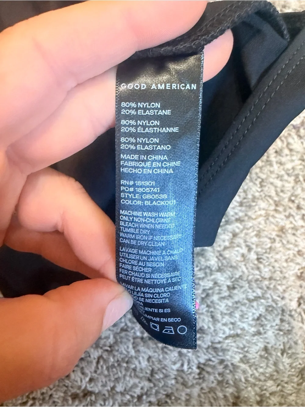 Good American Scuba Modern Square Neck Short Sleeve Bodysuit Black M Sculpting